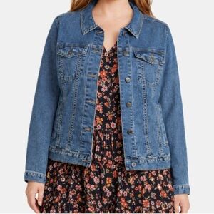 Time and True Classic Blue Denim Jean Jacket Size Large 12-14 100% Cotton